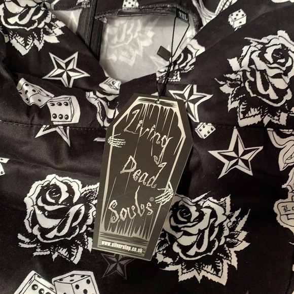 Living Dead Souls Black Tank Roses Dice Stars Bird - Picture 5 of 7